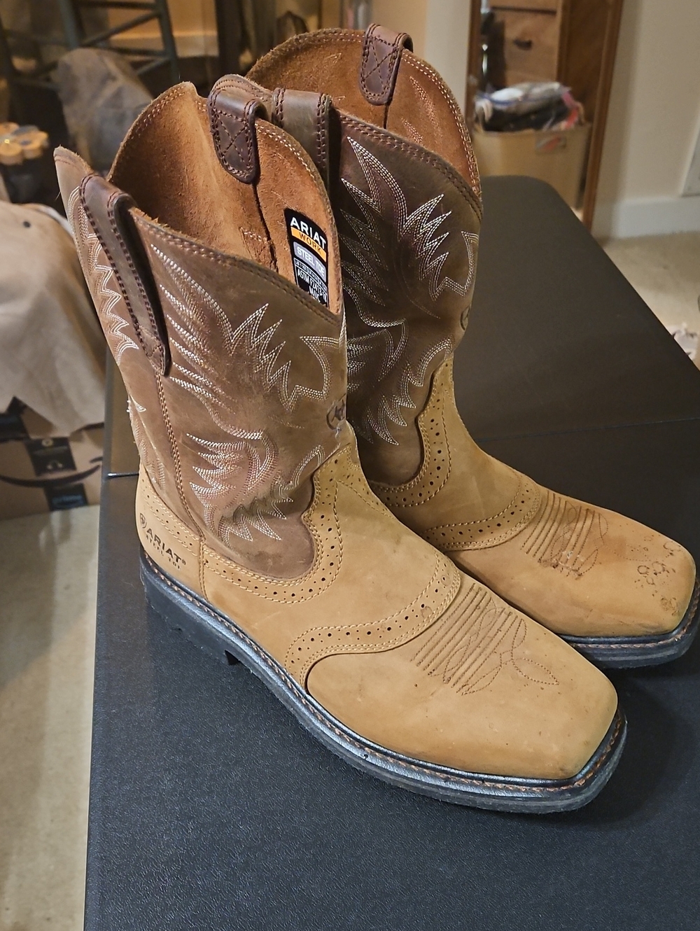 Ariat Men's Tan Brown Western Work Boots Steel Toe 11 EE